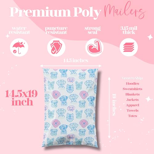 Pretty Package Store 14.5x19 Designer Poly Mailer 100 Pack Heavy Duty Waterproof Self Seal Shipping Bags for Small Business Large Mailing Envelopes Bulk Tear Resistant Packaging Pretty Pups Puppy Dogs - color: Pretty Pups, size: 14.5x19