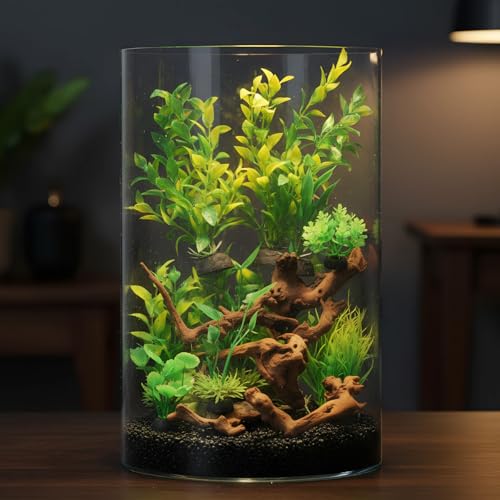 16 Pcs Aquarium Decor Fish Tank Decorations Include 6 Small Natural Coral Driftwood Spiderwood and 10 Green Plastic Plants for Reptile Terrarium Accessories Goldfish Tank Decor