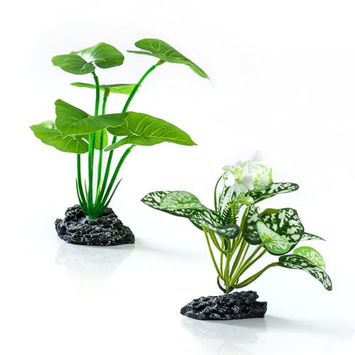 2 Pcs Fish Tank Decorations Plants, Artificial Plant Aquarium Accessories Decor, Goldfish Tank Decor Plastic Realistic Plants - color: Green2p