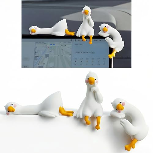 3Pcs So Tired Lazy Duck Mini Desk Ornaments, Resin Goose Figurines for Computer Monitor & Car Dashboard Decor, Cute Office Accessories & Gifts, Funny Duck Statue for Home Vehicle Screen - color: Goose