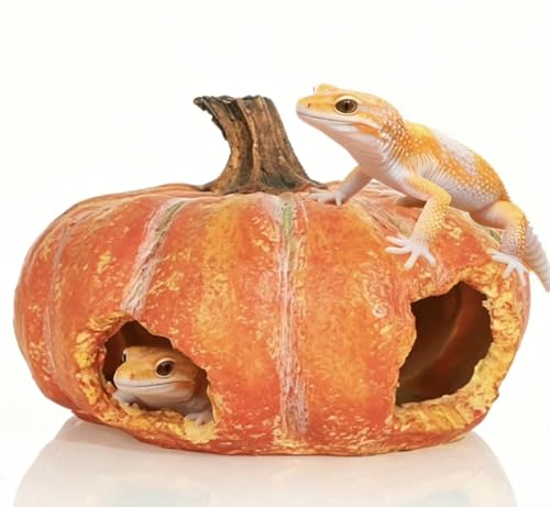 Pumpkin Reptile Hide for Leopard Gecko Hiding & Camouflage | Sunbathing Platform for Bearded Dragon & Leopard Gecko, Decorative Tank Accessory - color: Orange-Mediu