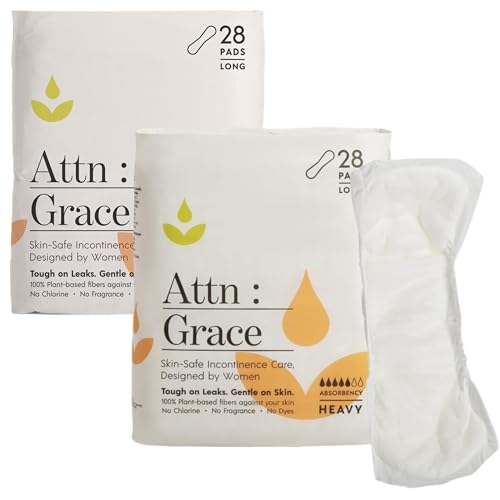 Attn: Grace Heavy Incontinence Pads for Women, 2-Pack (56 Pads Total / 28 per Pack) - Plant-Based, High Absorbency, Breathable - Incontinence Pads for Heavy Bladder Leaks & Sensitive Skin - size: 2 Pack