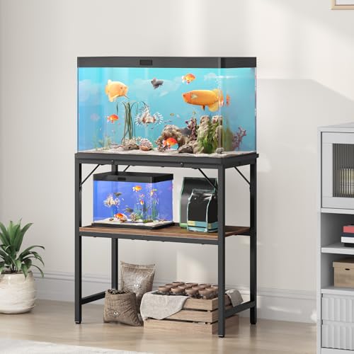 MAHANCRIS 20 Gallon Fish Tank Stand, Aquarium Stand with 2-Tier Storage Shelves, Heavy Duty Breeder Turtle Terrarium Stand Rack for Home Office, 24.0" L x 11.8" W x 24.4" H, Rustic Brown FTHR2001 - color: Rustic Brown, size: 20 Gallon