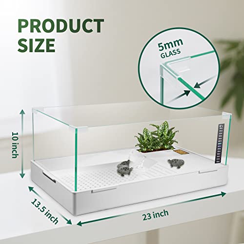Scratch-Resistant Glass Turtle Tank (15.7×11.8×10 Inch) with Water Filter - Durable Reptile Habitat for Aquatic/Terrestrial Pets, Baby Turtles & Fish | Anti-Scratch Clear Terrarium Aquarium Combo - size: Small(Glass)
