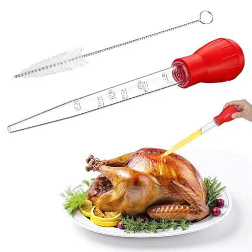 Baster for Cooking Turkey Baster Syringe with Cleaning Brush Baster for Cooking for Hot Liquids Meat and Food Injector Turkey Baster for Aquarium (Red)