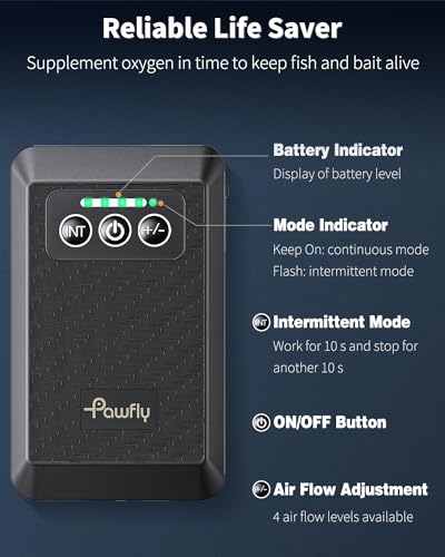 Pawfly Aquarium Lithium Battery Powered Air Pump USB Rechargeable Oxygen Pump Portable Live Bait Aerator Pump for Outdoor Fishing and Fish Transportation - size: 10 to 60 Gal（3 W）