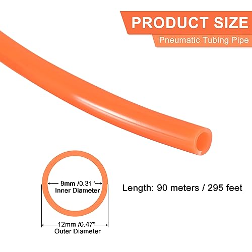 MECCANIXITY Pneumatic Tubing Pipe, 12mmx8mm 295ft 90 Meters PU Air Line Tubing Hose Tube Red for Fluid Transfer Air Compressor - color: Red, size: OD12mm*ID8mm 295ft (90 Meters)