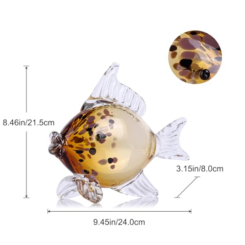 LCCCK Large Hand Blown Glass Fish Figurines, Aquarium Sea Glass Art, Fish Statue Sculpture Modern Coastal Accent - for Beach Knick Knacks, Coffee Tables, Nautical Offices Centerpiece (Gold) - color: Gold