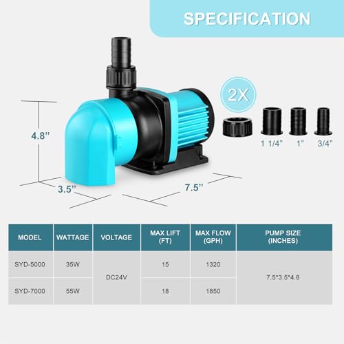 1320GPH Aquarium Return pump with LCD display controller, DC 24V 35W aquarium pump for saltwater freshwater aquarium,fish tank,sump,20 speeds ECO Quiet Submersible and inline pump - style: 1320GPH 35W