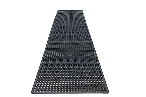 Rhino Mats, K-Series Comfort Tract Anti-Fatigue Drain-Thru Beveled Floor Mat, Drainage Non-Slip Grease-Resistance for Kitchen, Restaurant, Pool, Gym, Bar or Patio (Black, 3' x 15' x 0.5") - size: 3' x 15'