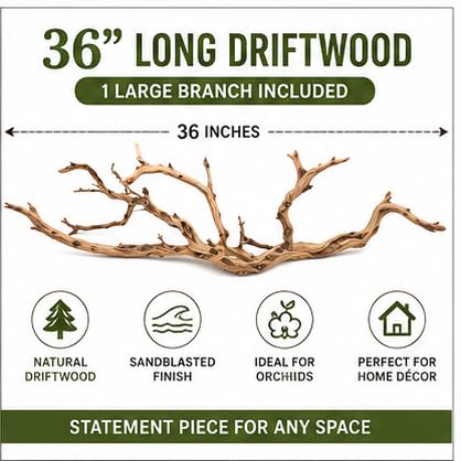 Koyal Wholesale Large Driftwood Branch, 36 Inch California Driftwood Décor – Natural Brown Branches for Home, Wall Decor, Aquarium, Vivarium and Reptile Tank