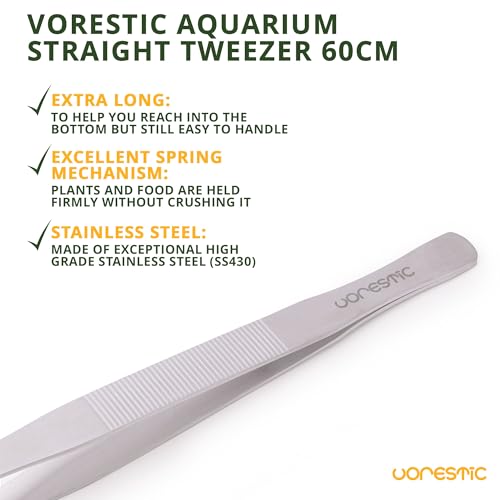 VORESTIC Straight Aquarium Tweezers 23.6 Inch, Stainless Steel Long Tweezers for Fish Tank Planting, Aquascaping, Aquarium Plant Care, Terrarium Tool and Long Fish Tank Planting Tongs - color: Straight
