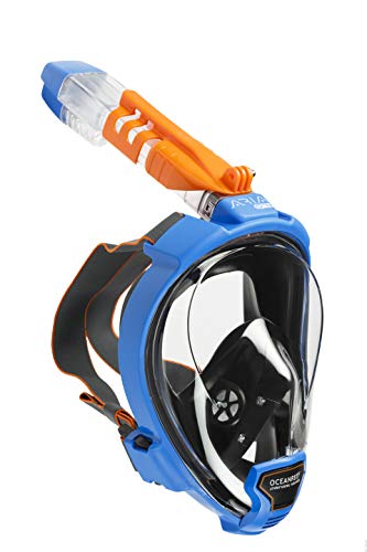 OCEAN REEF - Aria QR + Quick Release Snorkeling Mask - Full Face Snorkeling Mask - 180 Degree Underwater Vision - 8 Colours and 4 Sizes - color: Blue, size: Large / Extra Large