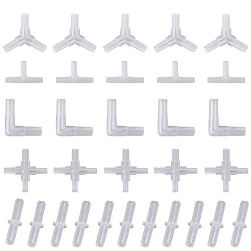 NGe 30 Pieces 4mm/ 3/16" OD Plastic Aquarium Air Line Tubing Connector Splitter, T/Y/L/Cross Shape and 2 Way Connector, for 4mm/ 3/16" ID Air Hose