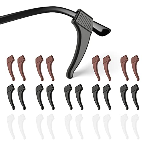 SMARTTOP 20 Pairs Anti-Slip Eyeglass Ear Grips Hook, Comfortable Silicone Elastic Eyeglasses Temple Tips Sleeve Retainer-For Eyeglasses Sunglasses Spectacles Glasses(Black+Clear+Brown) - color: Black+clear+brown
