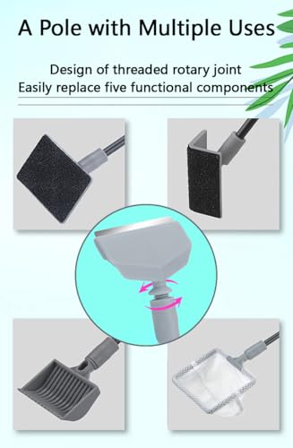 6-in-1 Aquarium Cleaning Tools Fish Tank Cleaning Kit with Long Handle, Algae Scraper,Flat Cleaning Pad,Right-Angle Cleaning Pad,Fish Net, Gravel Rake