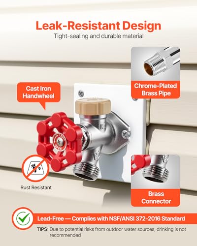 VEVOR Anti-Siphon Frost-Proof Sillcock, 12" Freeze Proof Outdoor Faucet Bib with Backflow Preventer, 1/2" Push-to-Fit Connector X 3/4" Hose Bibb, No Lead Frost-Free Spigot for PEX Copper CPVC Pipes - style: Traditional