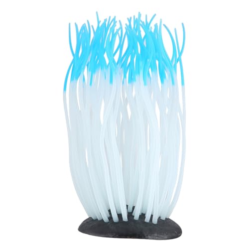 Simulation Anemone Artificial Anemone Glow in the Dark Silicone Aquarium Decor with Strong Suction Cup for Fish Tank Ornament (Blue) - color: Blue