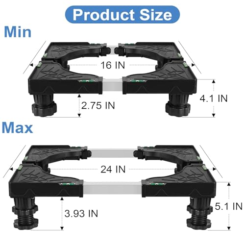 Mini Fridge Stand with Silicone Mat, Adjustable Height 4.1-5.1" Washer and Dryer Stand Base with 24"x24" Silicone Drip Tray Mini Refrigerator Stand Base for Furniture Portable Appliance Pedestal Black - color: Black (With Stand), size: 24"x24"x0.8"