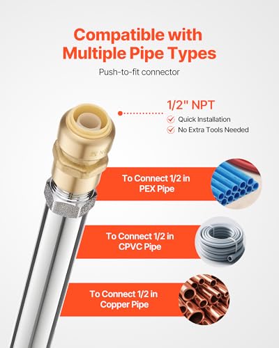 VEVOR Anti-Siphon Frost-Proof Sillcock, 12" Freeze Proof Outdoor Faucet Bib with Backflow Preventer, 1/2" Push-to-Fit Connector X 3/4" Hose Bibb, No Lead Frost-Free Spigot for PEX Copper CPVC Pipes - style: Traditional
