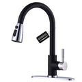 Black and Chrome Kitchen Faucet with Sprayer, WOWOW Stainless Steel Kitchen Sink Faucet High Arc Utility Sink Faucet 1 or 3 Hole, Kitchen Tap for RV, Laundry, Bar - color: Black & Chrome, style: Kitchen Faucet