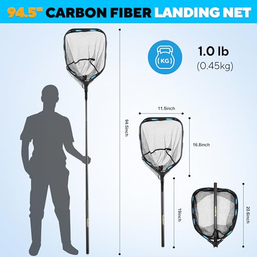 PLUSINNO Floating Fishing Net with Telescoping Handle, Carbon Fiber Ultralight Long Fish Net, Collapsible Landing Net 6.56/7.86Ft, Fishing Gear Kayak Accessories for Bass Trout Salmon - style: 7.86 Ft / 2.4m Full Length