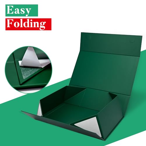 LIFELUM Green Gift Box for Presents 1 Pack 13.85 x 8.35 x 4.45 inch Big Decorative Large Gift Box for Clothes with Magnetic Lids Luxury Accessories Card, Ribbon, Filler,Sticker - color: Dark Green, size: 1 count (Pack of 1)