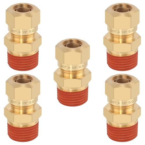 5PCS 1/2" Tube OD x 1/2" NPT Thread Connect Fittings Brass Union Straight Joint DOT Approved, Air Line Adapter Air Suspension Kit for Truck Trailers and Air Brake System - size: 1/2" OD x 1/2" NPT, style: Straight Male NPT Thread-5PCS