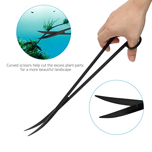 Aquarium Aquascape Tools Kit 15in, 4 in 1 Anti-Rust Aquatic Plant Aquascaping Tool Stainless Steel Tweezer Scissor Spatula for Aquarium Tank Clean Fish Tank Aquascape Accessories Set (black) - color: Black