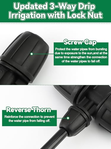 Kalolary 20PCS Locked Barbed Tee Connectors, 5/16" to 1/4" Drip Irrigation Fittings Kit 8/12mm to 4/7mm Tube Lock Female Connector 3-Way Barbed Lock Irrigation Parts for Watering System (Black) - color: Black 5/16" to 1/4" 3-Way