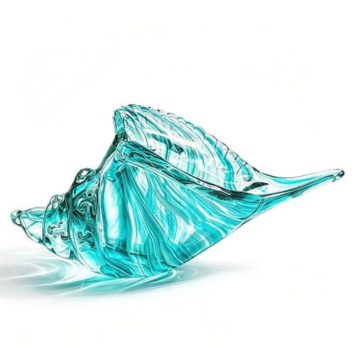 QFkris 9.9" Hand Blown Glass Conch Seashell Figurine Home Decor Art Glass Sea Shell Sculpture - color: Aquamarine