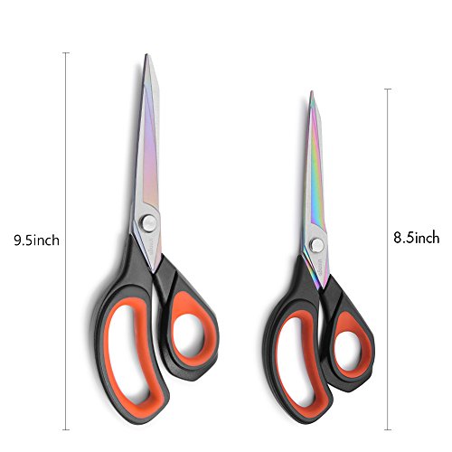 LIVINGO 2 Pack Premium Tailor Scissors Heavy Duty Multi-Purpose Titanium Coating Forged Stainless Steel Sewing Fabric Leather Dressmaking Comfort Grip Shears Professional Crafting (8.5 & 9.5INCH) - color: Black & Red
