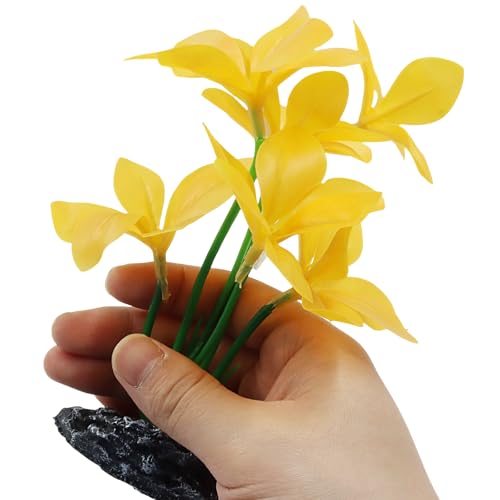 Aquarium Plants Fish Tank Decorations 6.69 Inch Artificial Plastic Plants with Weighted Base, Soft Silk Leaves Realistic Design for Betta Fish Reptile Tank Habitat Decor (Yellow Type-A) - color: Yellow Type-a, size: 6.7 in