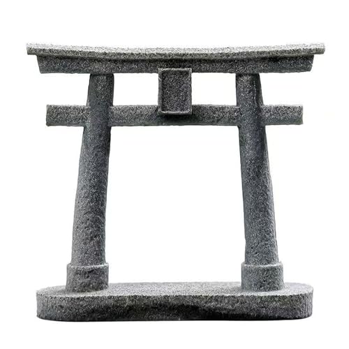 livelyfish Japanese Shinto Torii Gate Statue Asian Fish Tank Decor Sandstone Pagoda Figurines for Aquarium Decoration, L - size: Large