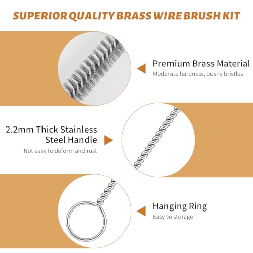 12-Pieces Brass Wire Brush Stainless Steel Wire Brush Set 12" Long Pipe Cleaners Parts Cleaning Brush Metal Brush for Cleaning Tubes, Cylinders, Bottle, Auto Parts (6mm/8mm/10mm/15mm/18mm/20mm)