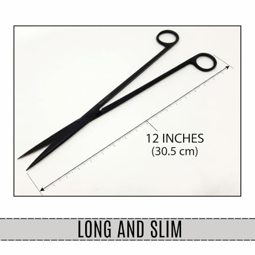 Aquarium Scissors Stainless Steel 12" Extra Long Water Grass Scissors for Aquatic Plants Pruning, Fish Tanks, Terrariums Used in Salt Water Fresh Water Landscape Maintenance Tools (Straight - Black) - style: Straight - Black
