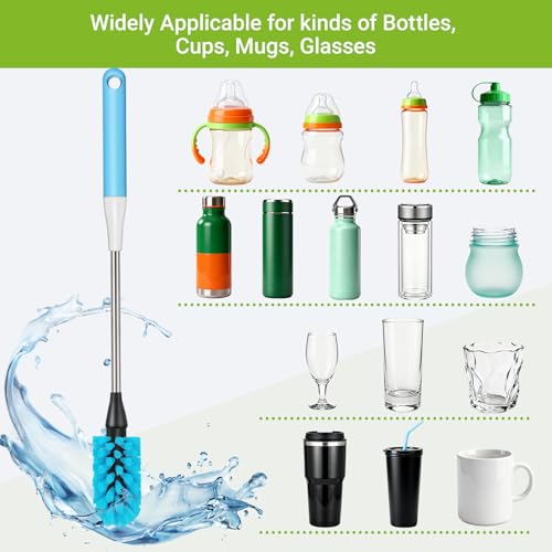 Water Bottle Brush, 15 Inches Bottles Brush, Long Handle Water Bottle Cleaner Brush, Kitchen Cup Brush Built for Cleaning Cup, Wine Glasses, Coffee Mugs, Tumblers, Wine Decanters, Blue - color: Blue-1