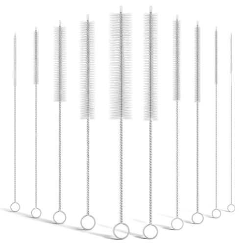 10-Packs Premium Straw Cleaner Brush in Mixed Sizes, 8IN Long Reusable Stainless Steel Cleaning Brushes Set with Soft Sturdy Nylon Bristles for Metal Straws, Sippy Cups, Tumblers & Bottles
