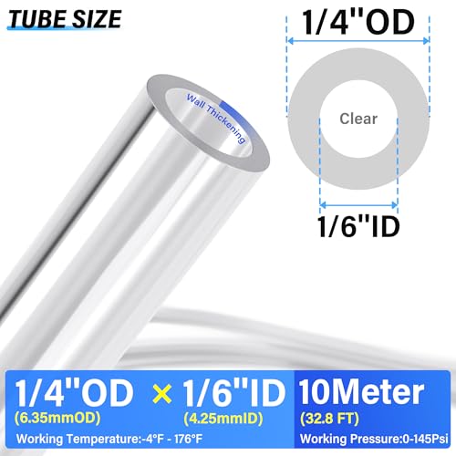 TAILONZ PNEUMATIC Clear 1/4 Inch OD 10 Meters PU Air Tube Pipe Hose Pu Air Hose for Air Line Tubing or Fluid Transfer Tubing - color: Clear-PU, size: 1/4'' OD/32.8ft/10m