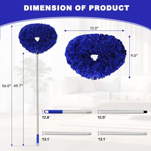 Ceiling Fan Cleaner Duster Reusable Microfiber Ceiling Fan Blade Cleaner Removable Duster with Extension Pole Adjusts 13 to 49.7 Inch for Cleaning Walls Furniture Door Window Top (Dark Blue) - color: Dark Blue