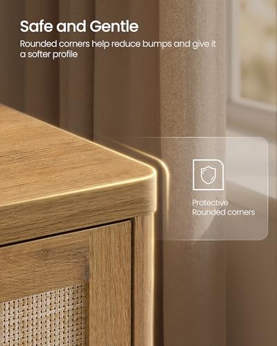 VASAGLE ELLAN Collection - Boho Buffet Cabinet with Rattan-Look Doors, Sideboard Storage Cabinet, Rounded Corners, Adjustable Shelf, for Kitchen, Natural Brown UBBK345KC01 - color: Natural Brown (Without Drawer), size: 1 Pcs