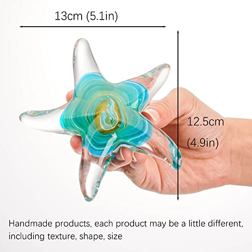 QFkris 5" Glass Star Fish, Crystal Handmade Glass Blown Table Decor, Starfish Figurine, Collectible Ornament,Clear and Green for Women - color: Blue and Green