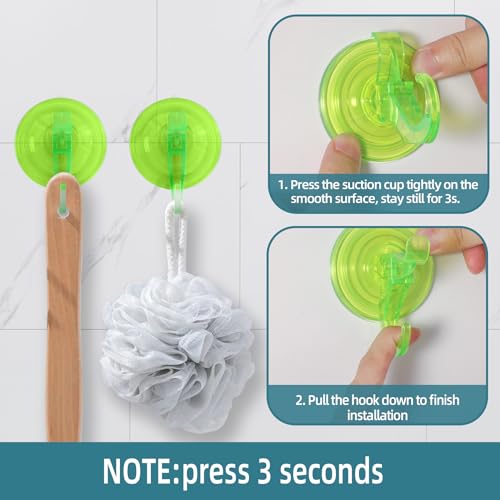 Antimbee 3 Pack Suction Cup Hooks, Clear Suction Cup Hanger, Removable Small Suction Cups for Shower, Bathroom, Glass, Door, Windows, Kitchen-Up to 11 lbs on Smooth Surface (Transparent Green) - color: Transparent Green
