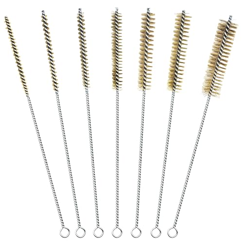 7Pcs Wire Tube Brushes Set,Brass Bottle Brush ,12" Long Wire Bore Brushes for Deep Cleaning Pipes,Tubes,Narrow Spaces, Engine Parts, Home Brew(1/4"-1" Sizes) - color: gold, size: 7 Pieces, 12 Inches