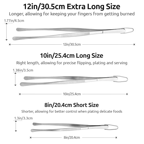 U-Taste 8in Kitchen Plating Tweezer: 18/8 Stainless Steel Food-Grade Metal Food Tong, Seamless-Welding, Sturdy and Flexible with Non-slip Tips for Serving, Decorating, Cooking, Baking (Round Tip) - size: 8in (round tip)