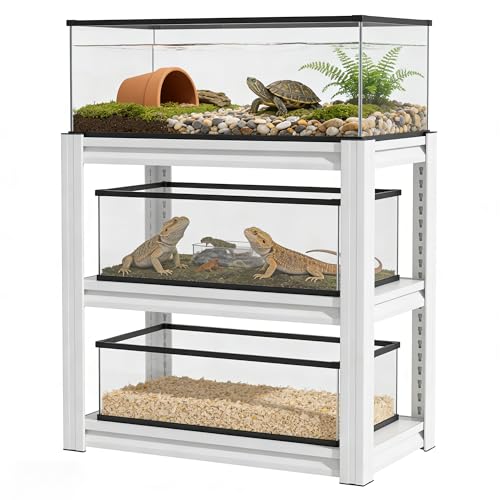 3-Tier Metal Aquarium Stand, 34" W x 18" D x 31.5" H, Adjustable Heavy Duty Fish Tank Rack, 660 lbs Capacity, Antique White (Antique White) - color: Antique White