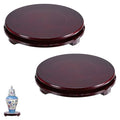M METERXITY 2 Pack Display Stand, Brown Wooden Stands for Display, Stable Round Base Stand Decor for Fishbowl Planter [Rotation, 9.06'' x 1.57''] - size: 9.06'' Top Diameter
