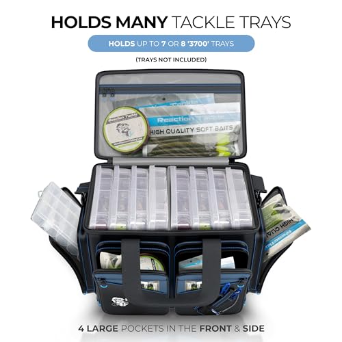 Reaction Tackle Fishing Tackle Bag – Salt Water Resistant Fishing Bag, 1000D PVC Waterproof Material, Tackle Box Organizer with Dividers for 3600 or 3700 Trays - color: B: Medium Bag (without trays)