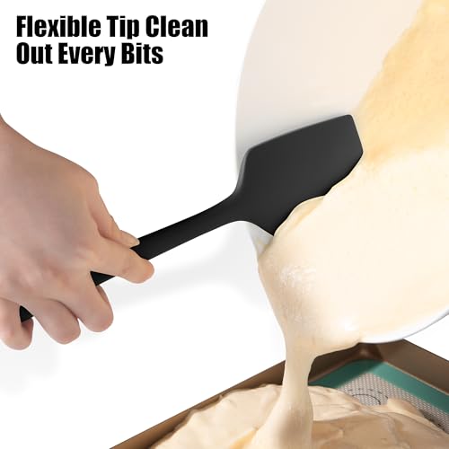 4-Piece Silicone Spatula Scrapers: Doosu 600°F Heat Resistant Food Grade Kitchen BPA Free Rubber Baking Cooking Tool Nonstick Utensil Set for Mixing, Scraping, Folding, Stirring, Serving (Black) - color: Black, size: Set of 4