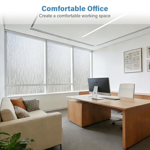 Finnez Frosted Privacy Window Film Static Cling, Non-Adhesive Decorative Cover for Glass Door & Windows, No Glue Removable Clings UV Blocking Waves Design for Home Office 17.5 x 78.7 Inches - color: Line Pattern, size: 17.5 x 78.7 inches
